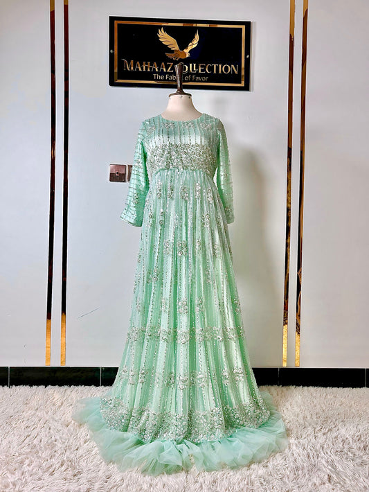 Turquoise Heavy Embroidered Dreamy Maxi