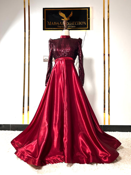 Dazzling Maroon Satin Silk Maxi