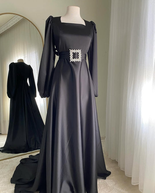 Dazzling Black Satin Silk Frock