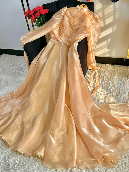 Premium Beige Sheesha Silk Maxi