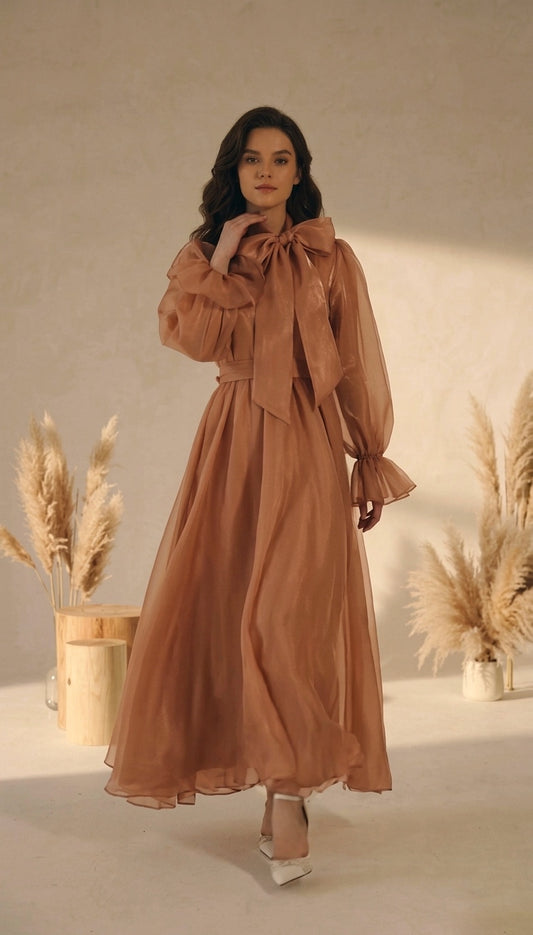 Premium Beige Sheesha Silk Maxi