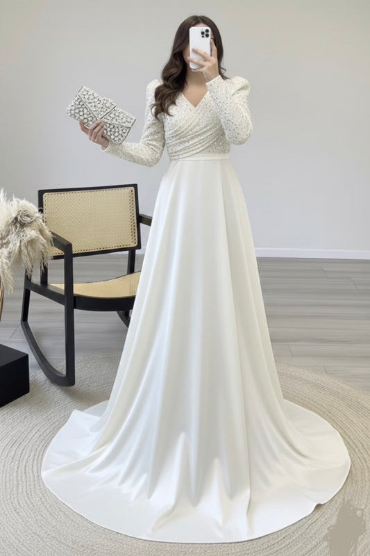 Beautiful White Satin Silk Maxi