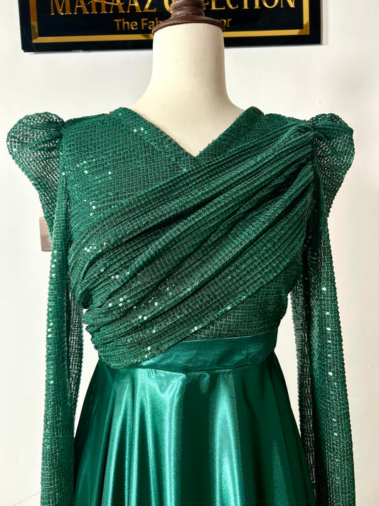 Dazzling Navy Blue Satin Silk Frock