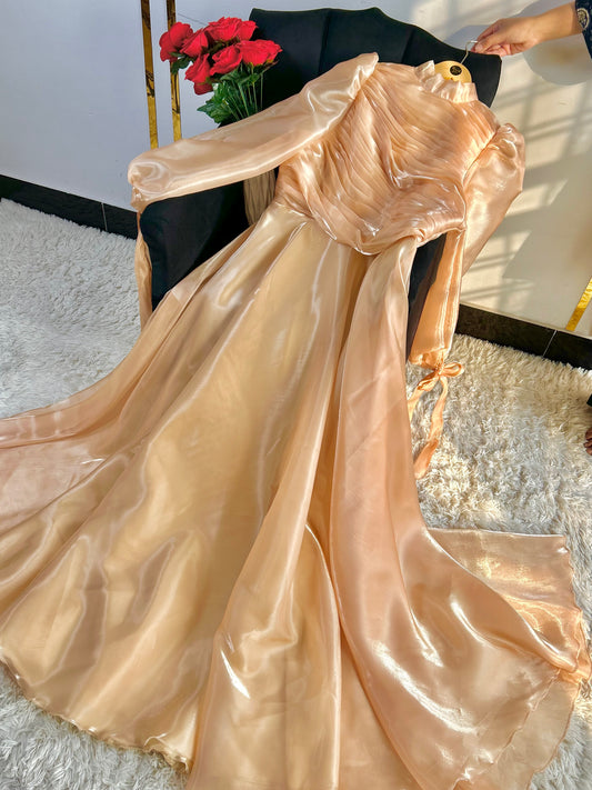 Premium Beige Sheesha Silk Maxi