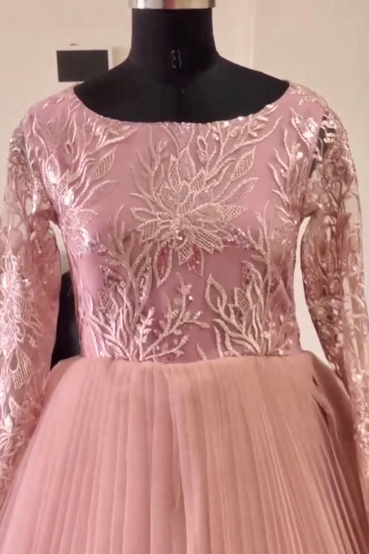 Dazzling Peach Net Frock