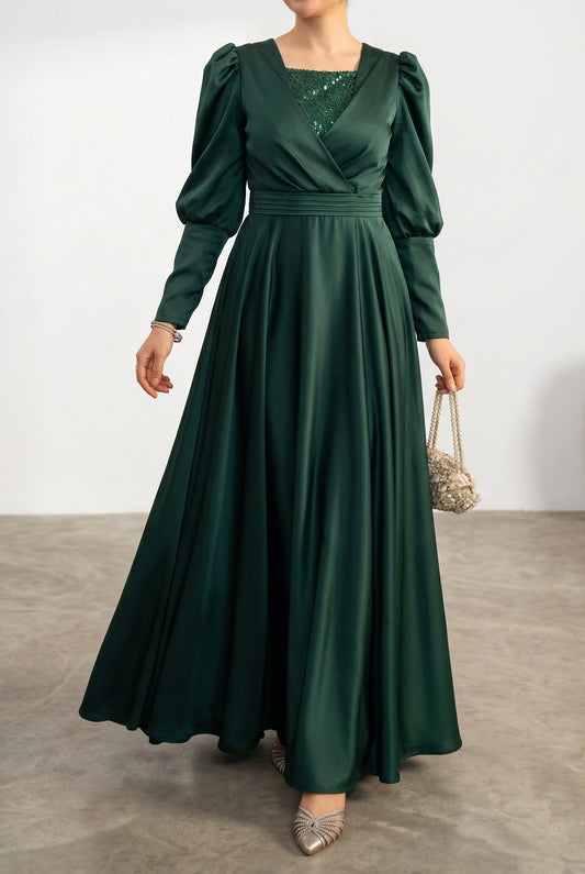 Dazzling Green Satin Silk Maxi