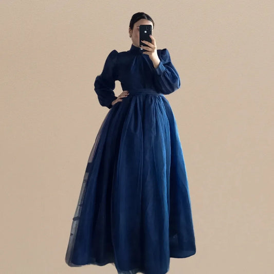 Dazzling Navy Blue Net Frock