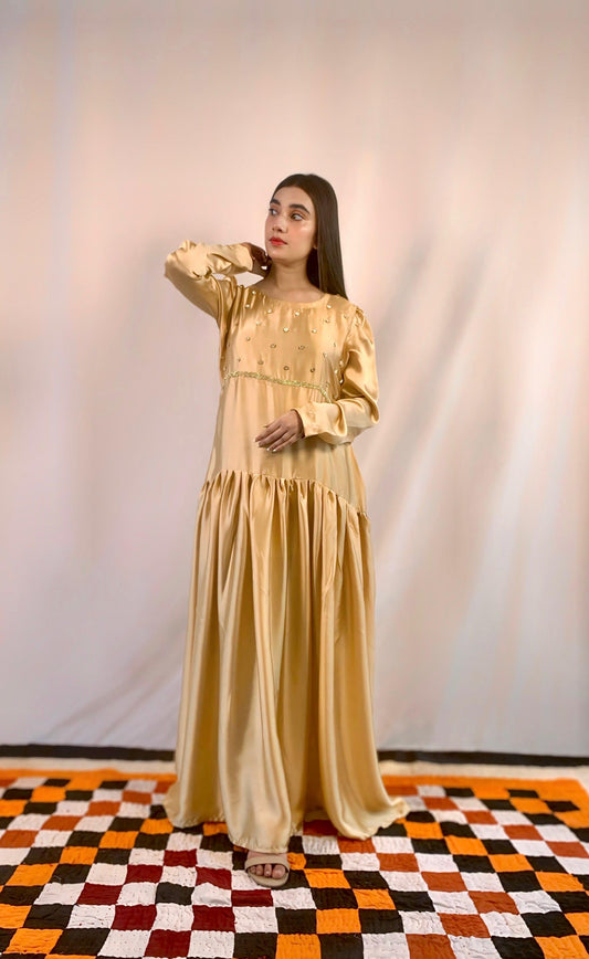 Dazzling Golden Silk Dress