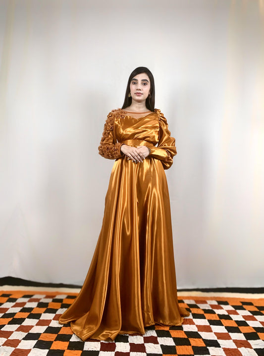 Dazzling Rose Gold Satin Silk Frock