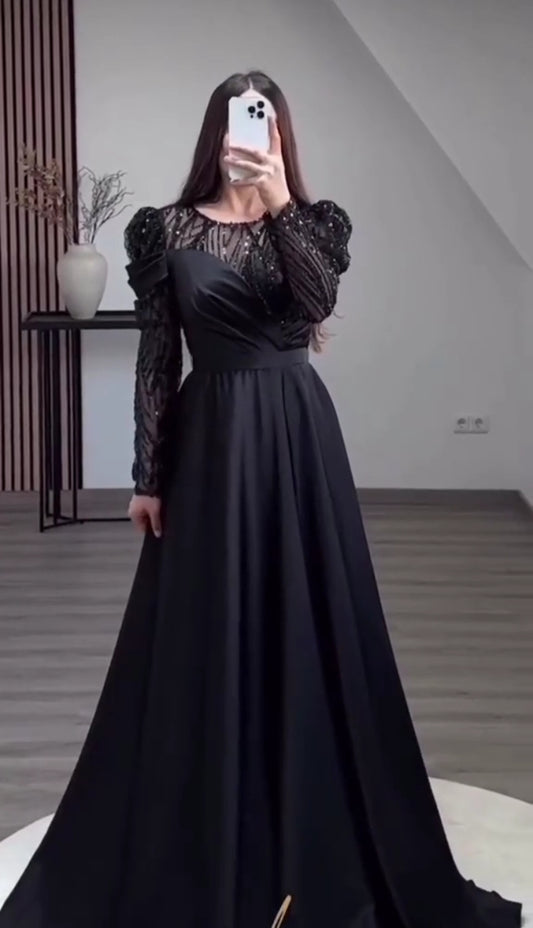 Dazzling Black Satin Silk Frock