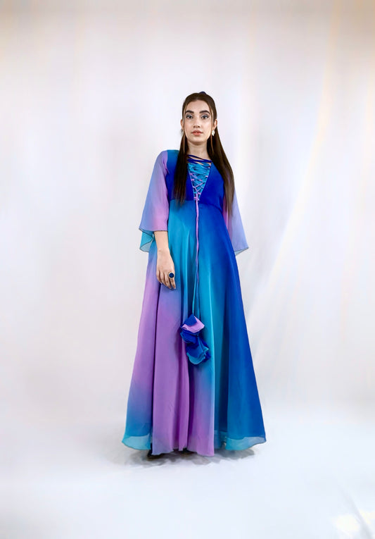 Imported Shiffon Ombre Vintage Frock
