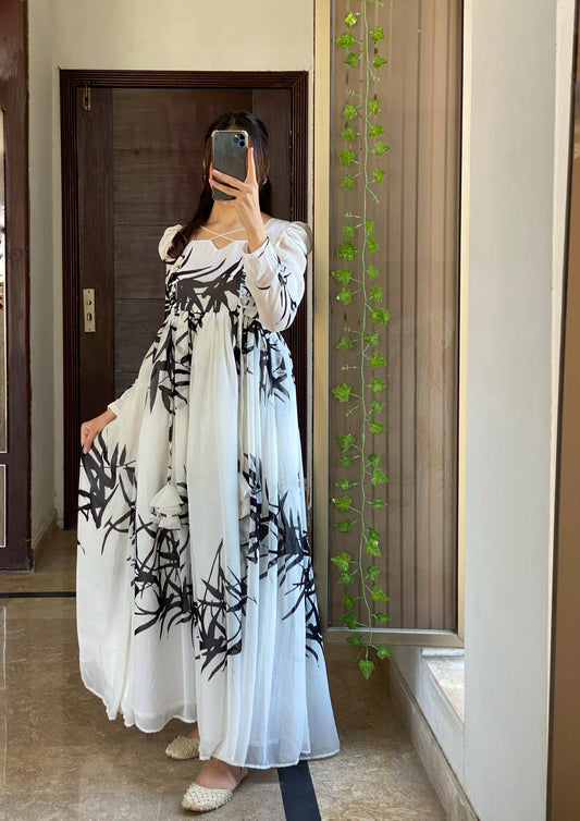 White Imported Shiffon Frock For Summers.