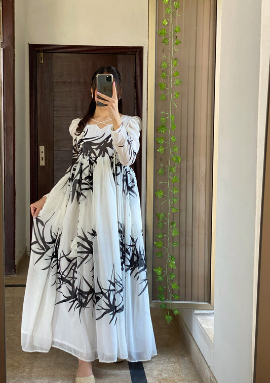 White Imported Shiffon Frock For Summers.