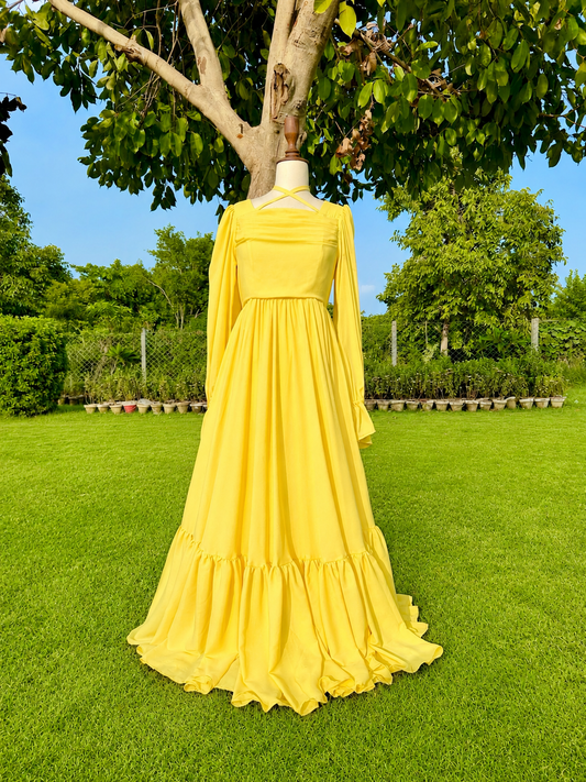 Viral buttery yellow premium Georgette maxi