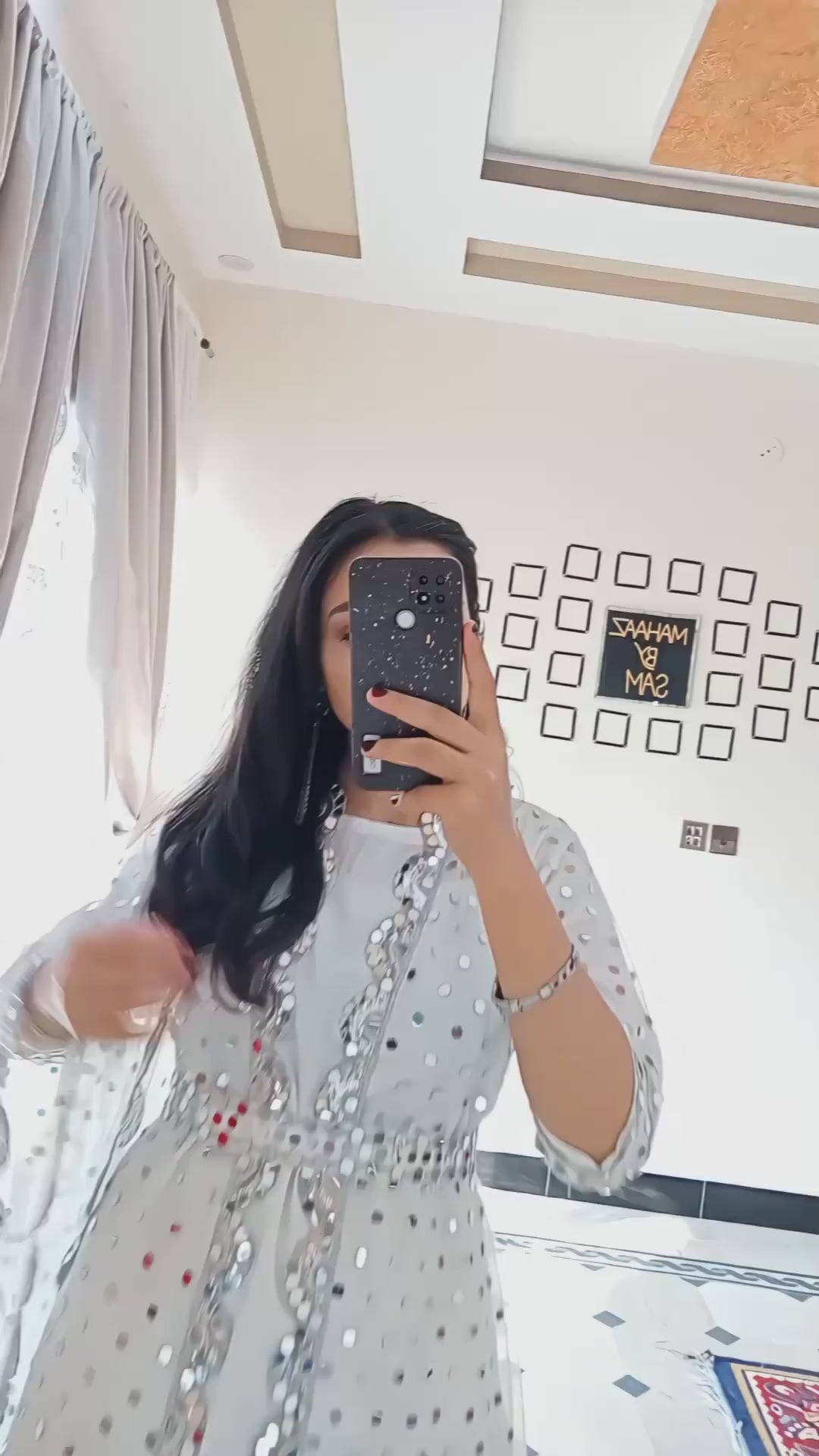 Pure White Mirror Work Festive Dress.