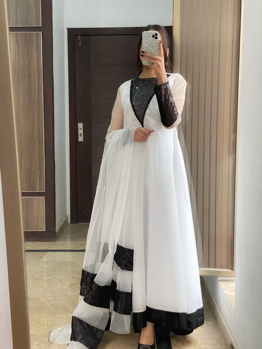 White Silk Three Piece Festive Frock