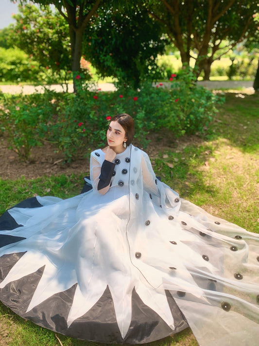 White Organza Three Piece Festive Frock