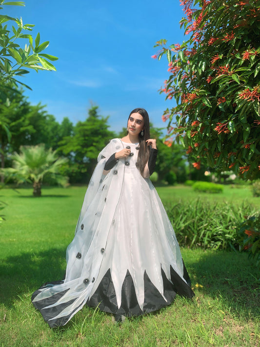 White Organza Three Piece Festive Frock