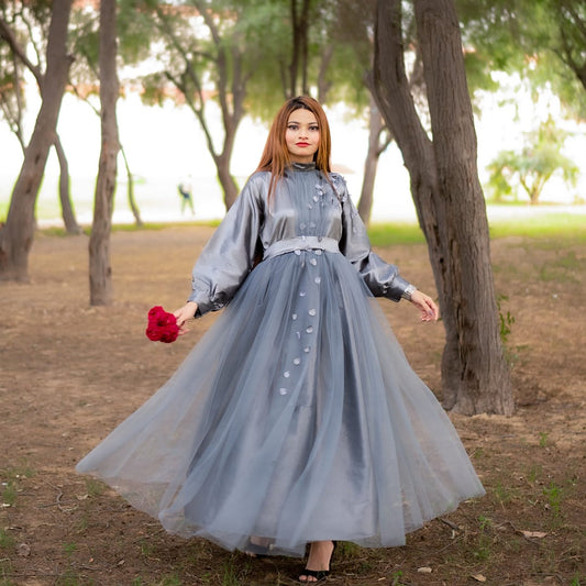 Dazzling Gray Net Frock