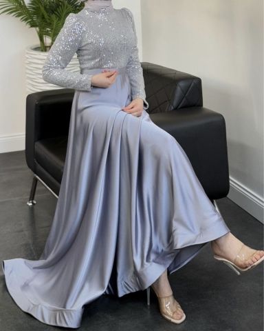 Dazzling Silver Satin Silk Frock