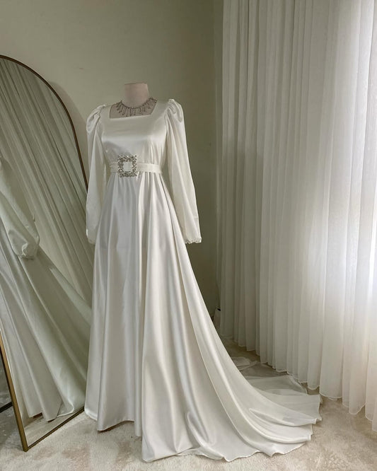 Dazzling White Satin Silk Frock