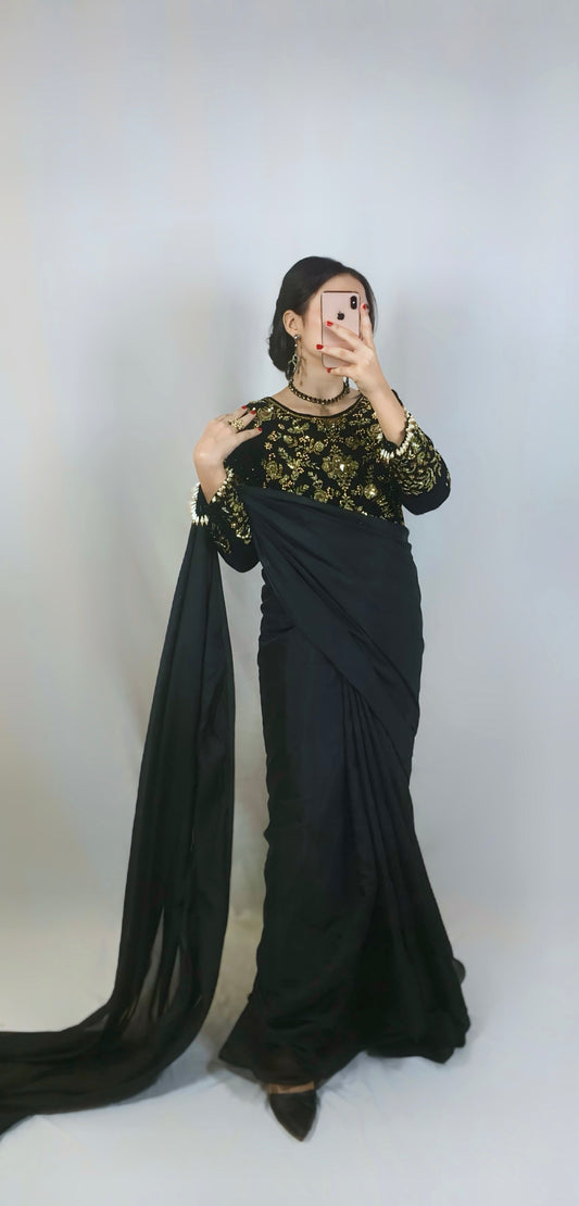 (Copy) Black Hand Embroidered Saree