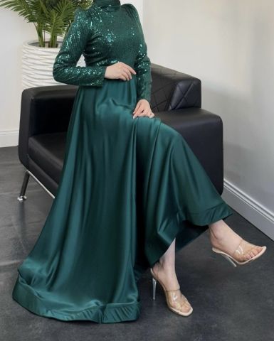 Dazzling Green Satin Silk Frock