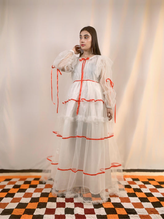 Dazzling White Net Fairy Frock