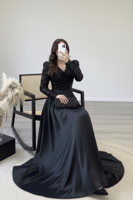 Beautiful Black Satin Silk Maxi