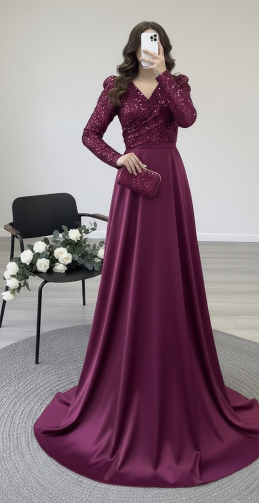 Beautiful Maroon Satin Silk Maxi
