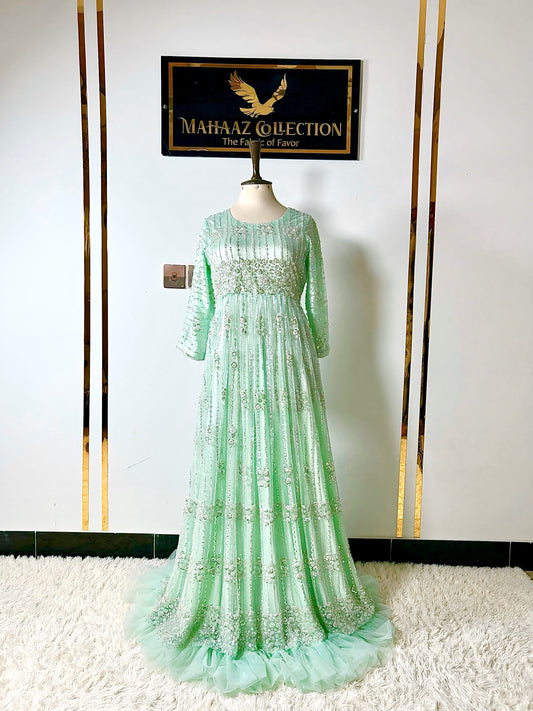 Turquoise Heavy Embroidered Dreamy Maxi