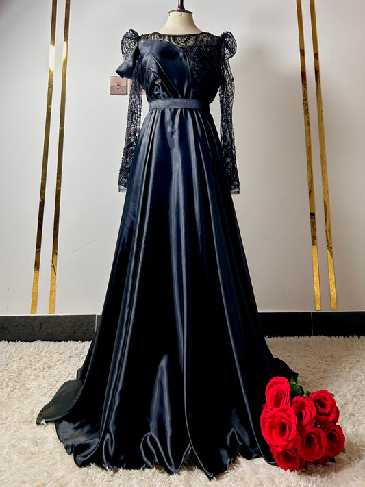 Pure Black Satin Silk Maxi