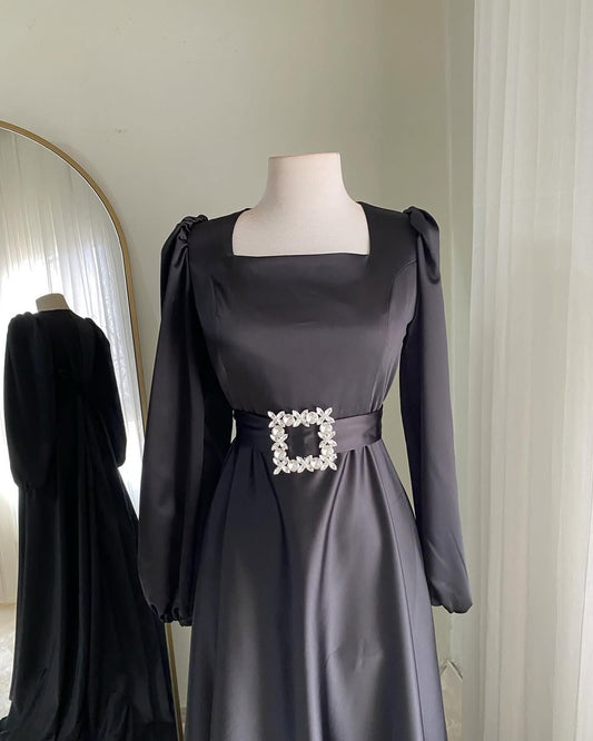 Dazzling Black Satin Silk Frock