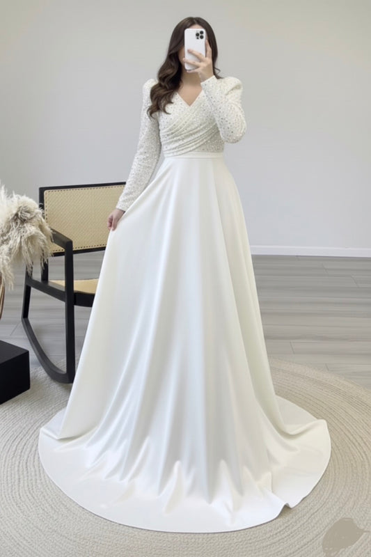 Beautiful White Satin Silk Maxi