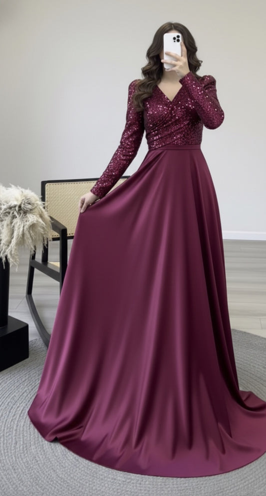 Beautiful Maroon Satin Silk Maxi