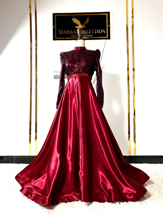 Dazzling Maroon Satin Silk Maxi