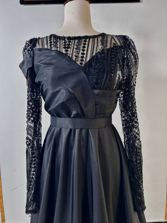 Dazzling Black Satin Silk Maxi