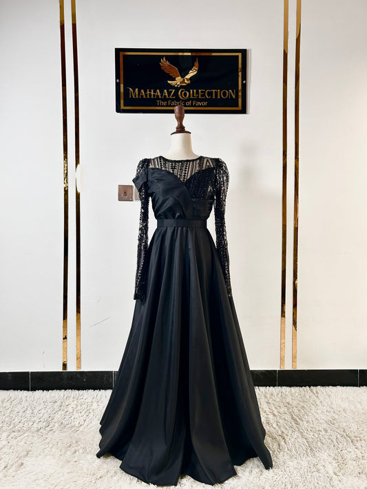Dazzling Black Satin Silk Maxi