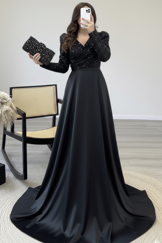 Beautiful Black Satin Silk Maxi
