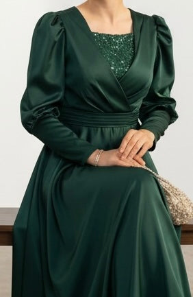 Dazzling Green Satin Silk Maxi