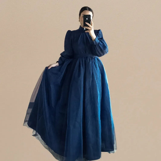 Dazzling Navy Blue Net Frock