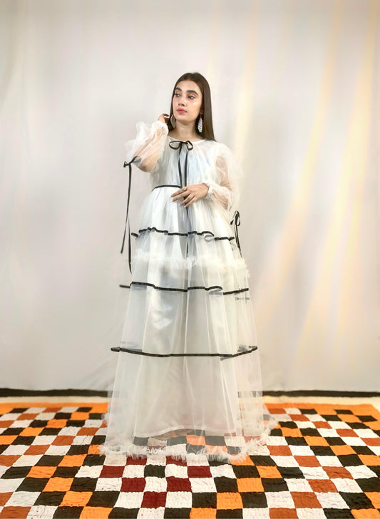 Dazzling White Net Fairy Frock