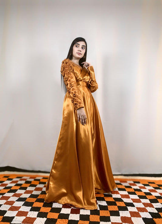 Dazzling Rose Gold Satin Silk Frock