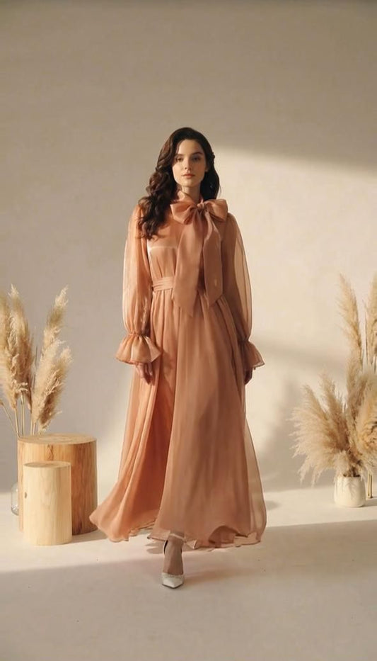 Premium Beige Sheesha Silk Maxi