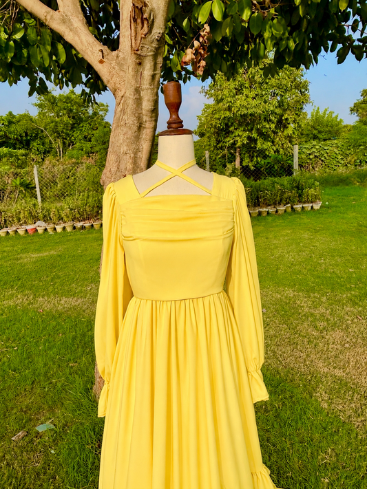 Viral buttery yellow premium Georgette maxi