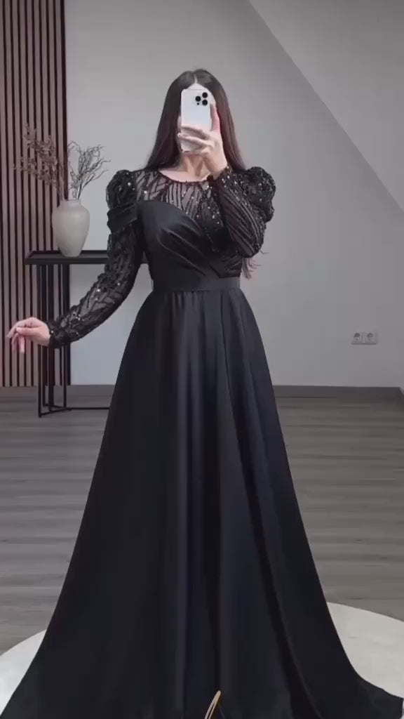 Dazzling Black Satin Silk Frock