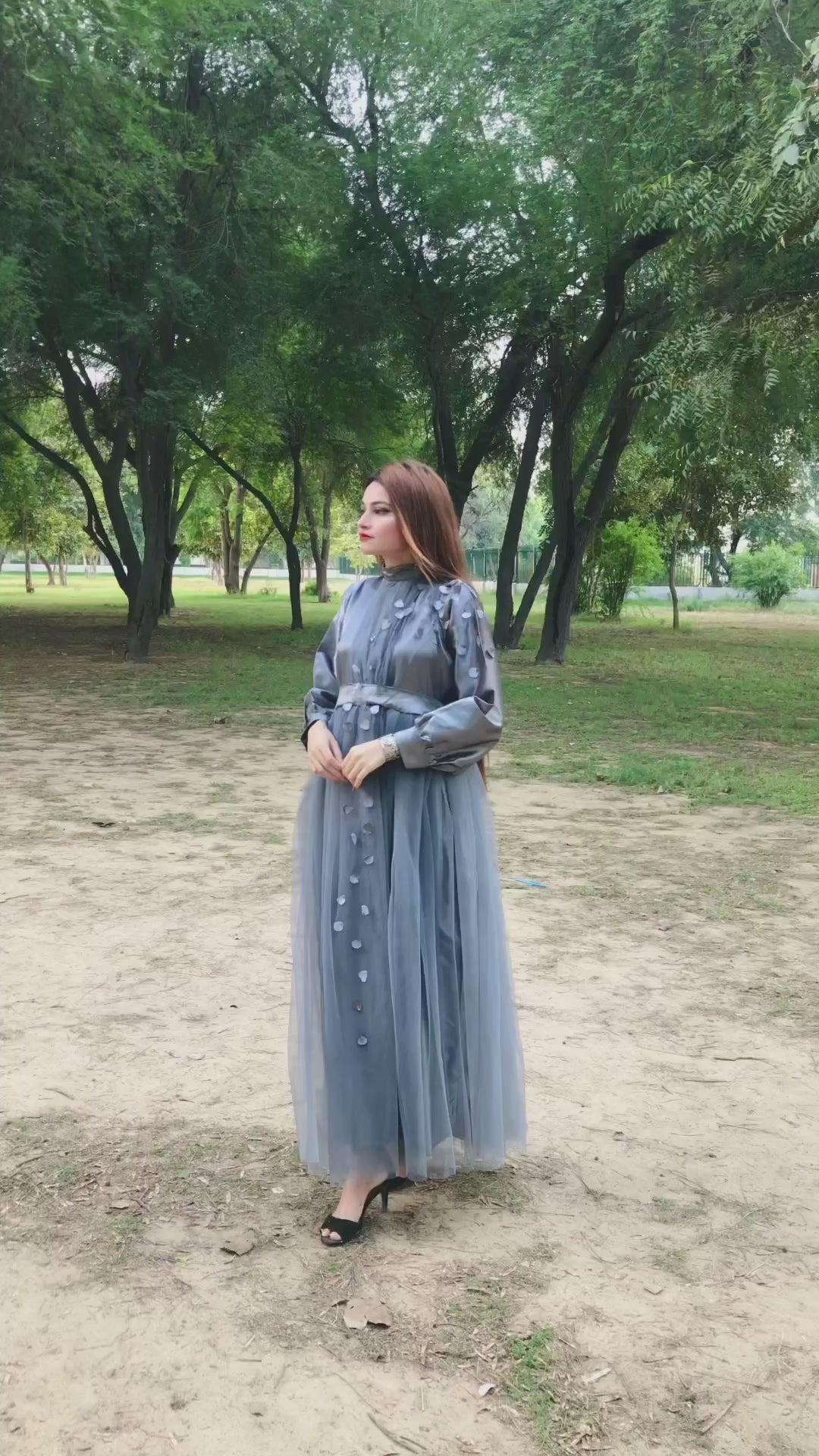 Dazzling Gray Net Frock