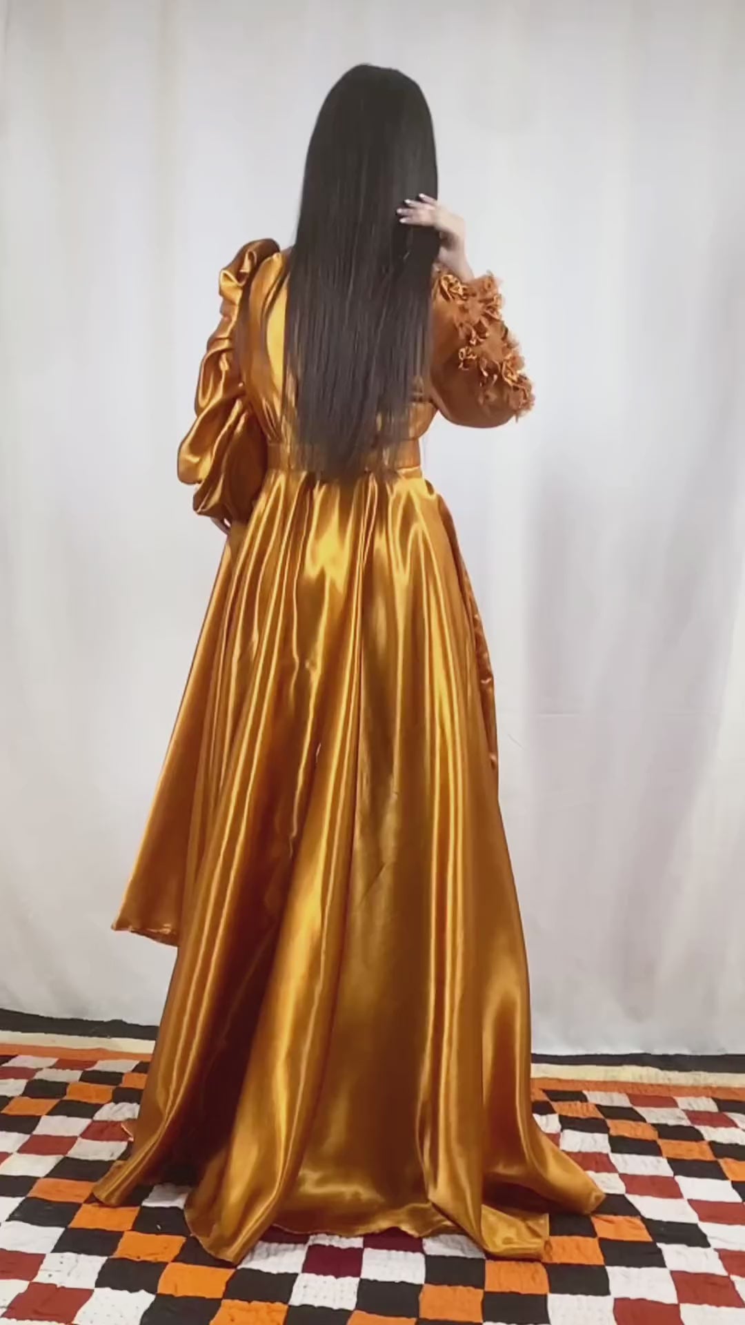 Dazzling Rose Gold Satin Silk Frock