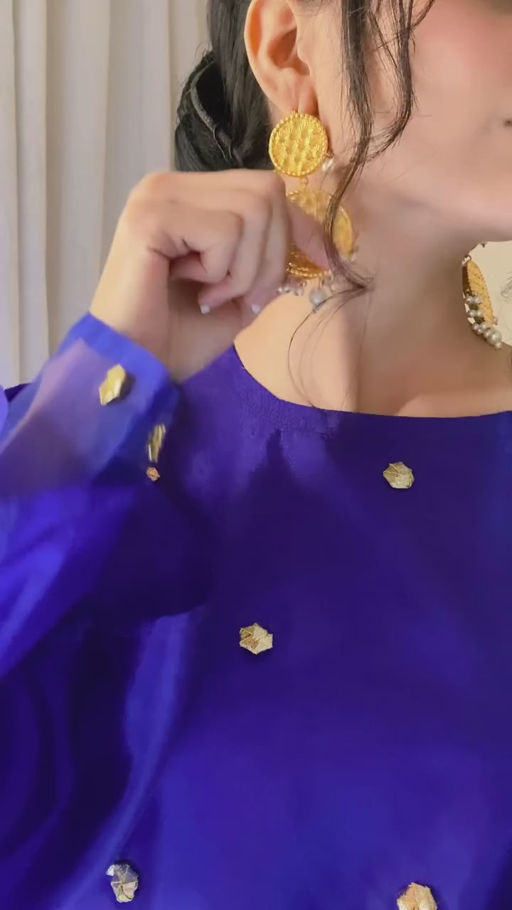 Royal Blue Kathan Silk Three Piece Festive Dress.