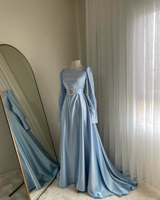 Dazzling Ice Blue  Satin Silk Frock